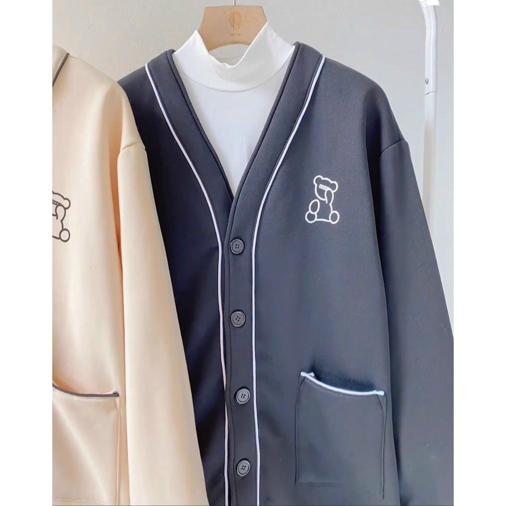 Áo cardigan in bé gấu dễ thương áo khoác bomber varsity áo bóng chày nam nữ chất nỉ cao cấp