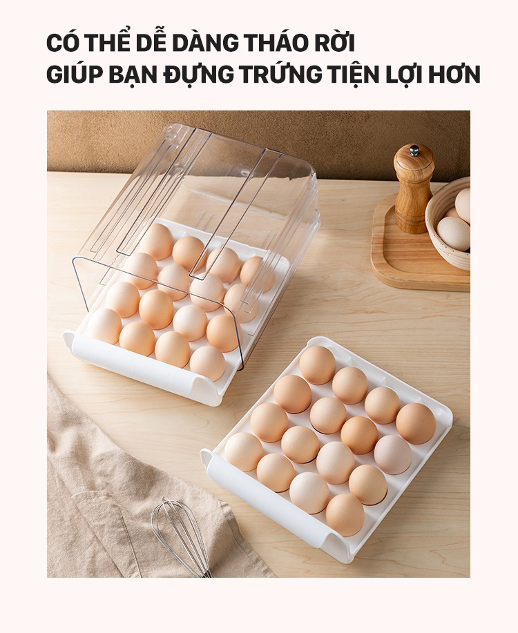 Hộp Đựng Trứng Hai Tầng 32 Ô Tiện Dụng Tích Hợp Khay Trượt Đựng Trứng gà Phong Cách Nhật Bản