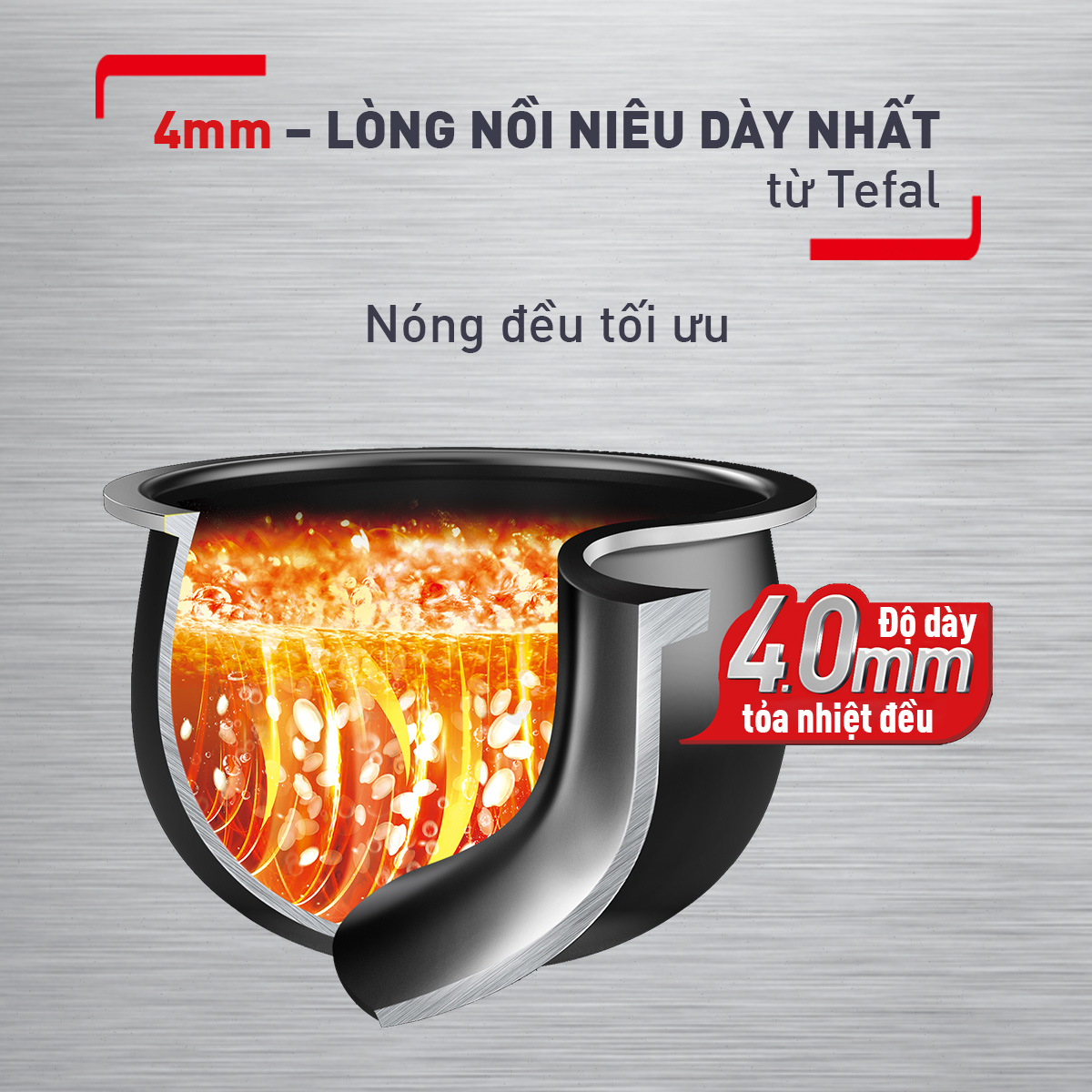 Nồi cơm điện tử Tefal 1.8L - Lòng nồi siêu dày 4mm RK776B68 - Xám - Hàng chính hãng