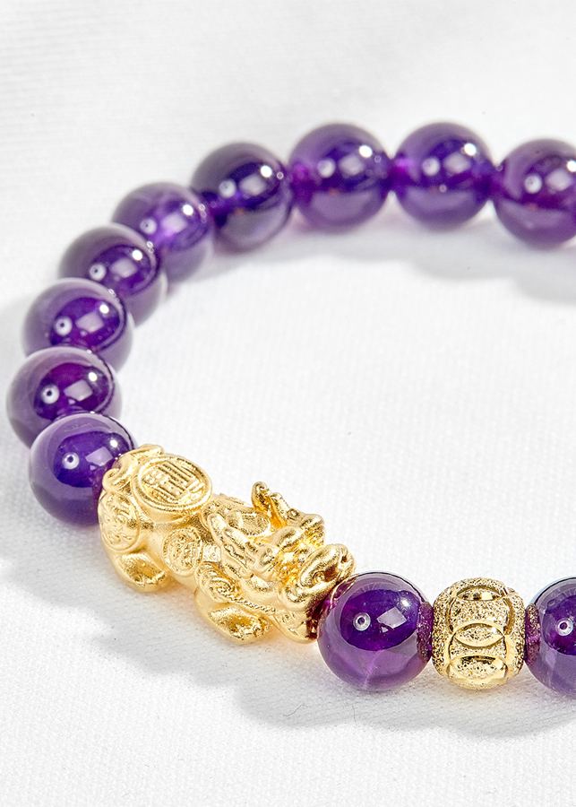 Vòng tay thạch anh tím phối tỳ hưu mạ vàng Ngọc Quý Gemstones