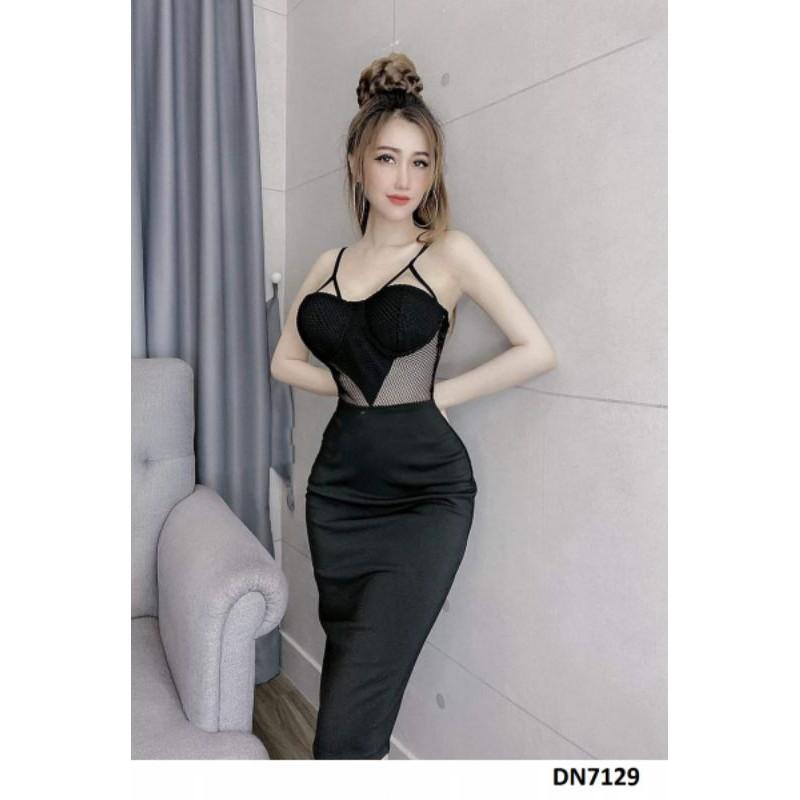Đầm body hở ngực phối lưới sexy
