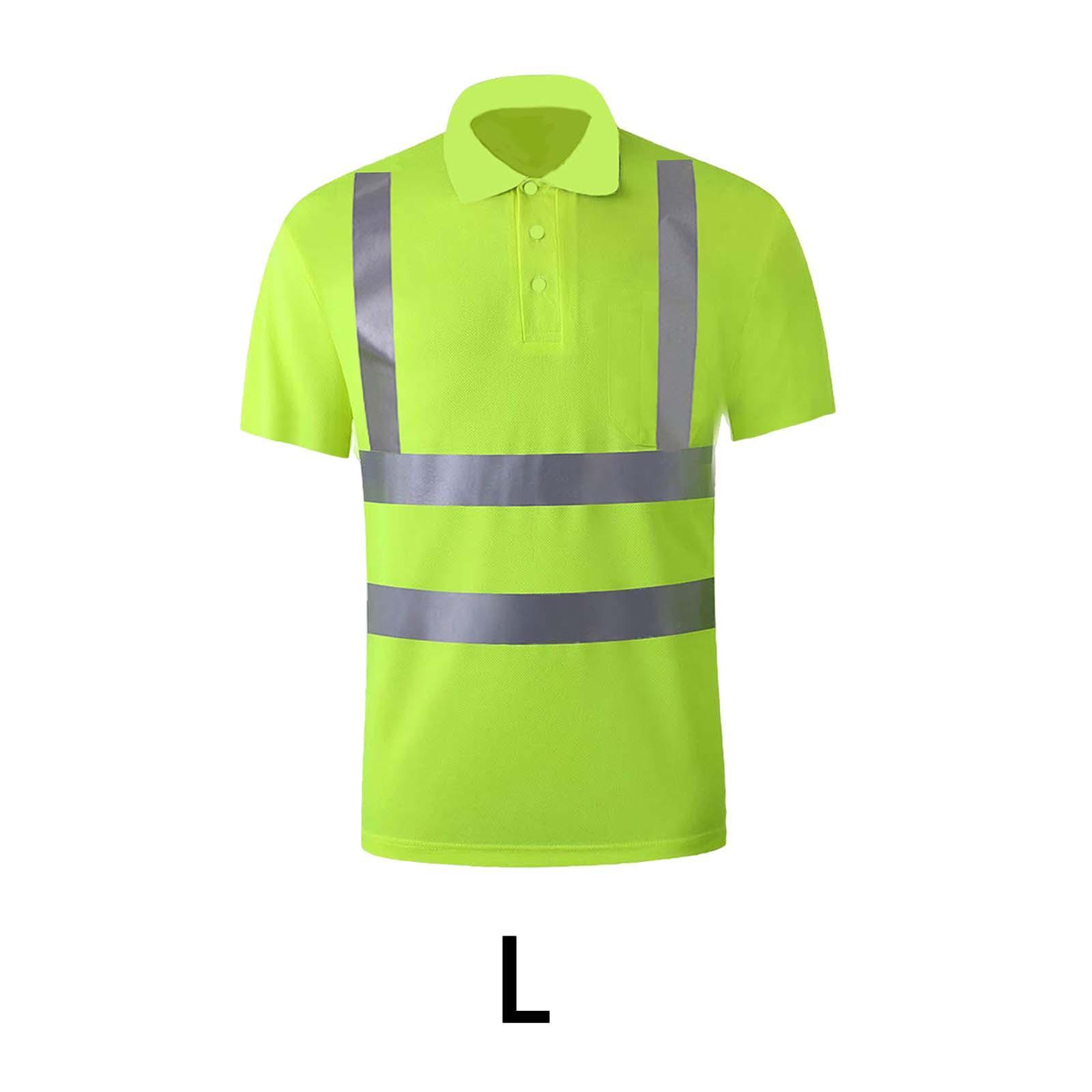 High Visibility Short Sleeve Reflective work Shirts Quick Dry Safety Shirt Work Wear Shirts for Cycling Road Men Adult Workwear