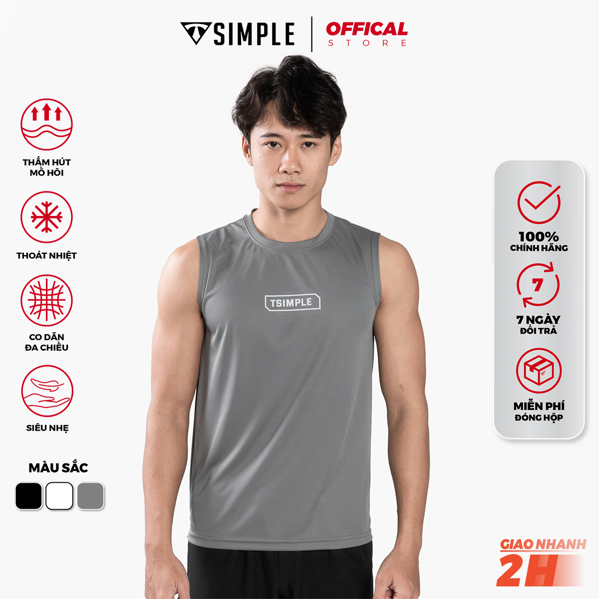 Áo Ba Lỗ Tank Top Thể Thao Nam T-SIMPLE Ver.01 (Màu Xám)