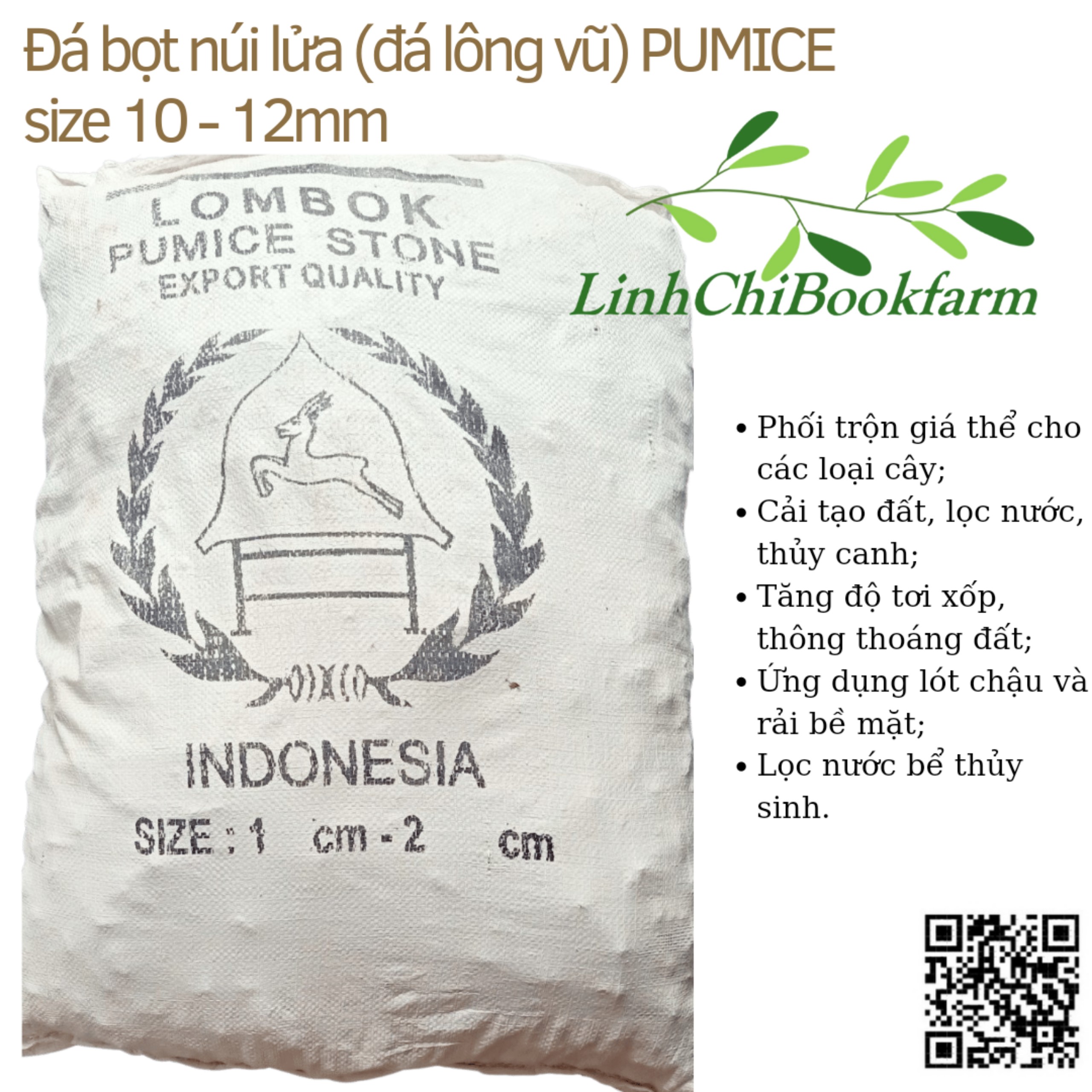 Đá Pumice Indonesia size 10-20mm, bao 50 lít - dùng lót chậu, rải bề mặt sen đá, xương rồng, bonsai trồng cây, lọc nước, bể thủy sinh, ủ phân, cải tạo đất