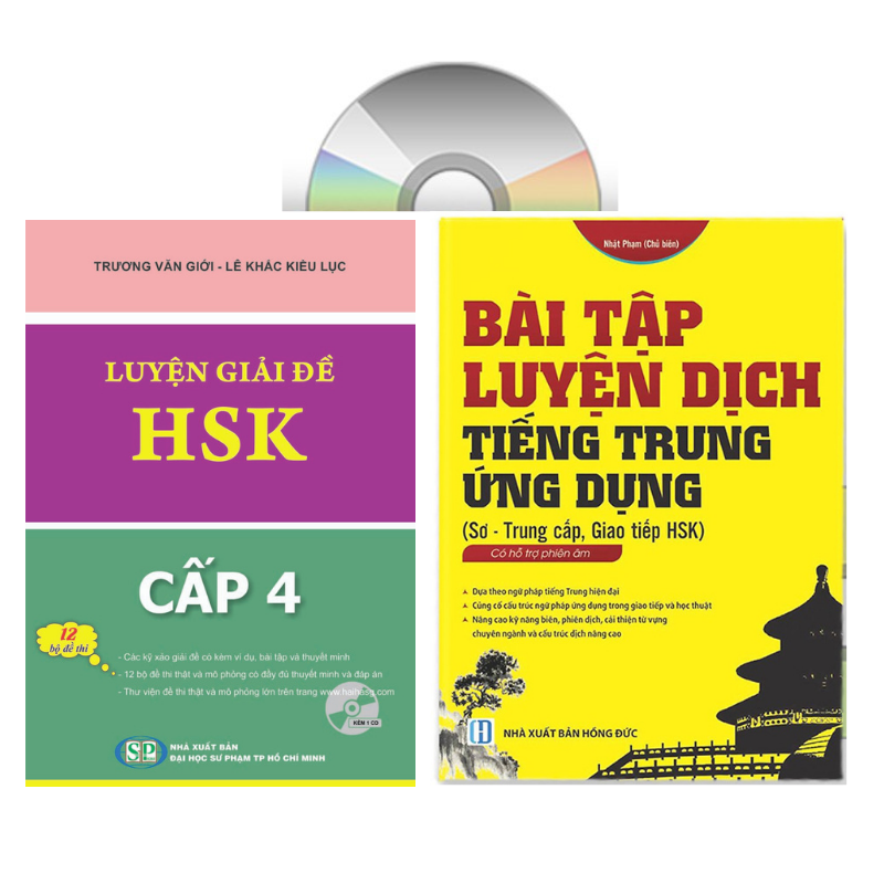 Combo 2 sách Luyện giải đề thi HSK cấp 4 có mp3 nge +Bài tập luyện dịch tiếng Trung ứng dụng (Sơ -Trung cấp, Giao tiếp HSK có mp3 nghe, có đáp án)+DVD tài liệu