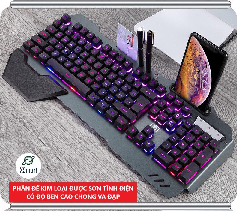 Combo bàn phím và chuột chơi game XSmart cho máy tính laptop pc LED đổi màu nhiều chế độ K618+V7 - Hàng Chính Hãng