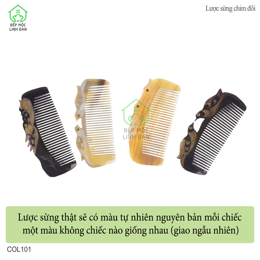 Lược Sừng Chim Đôi Giá Rẻ (Size: S-12cm) Tỉa Khắc Một Mặt [COL101]