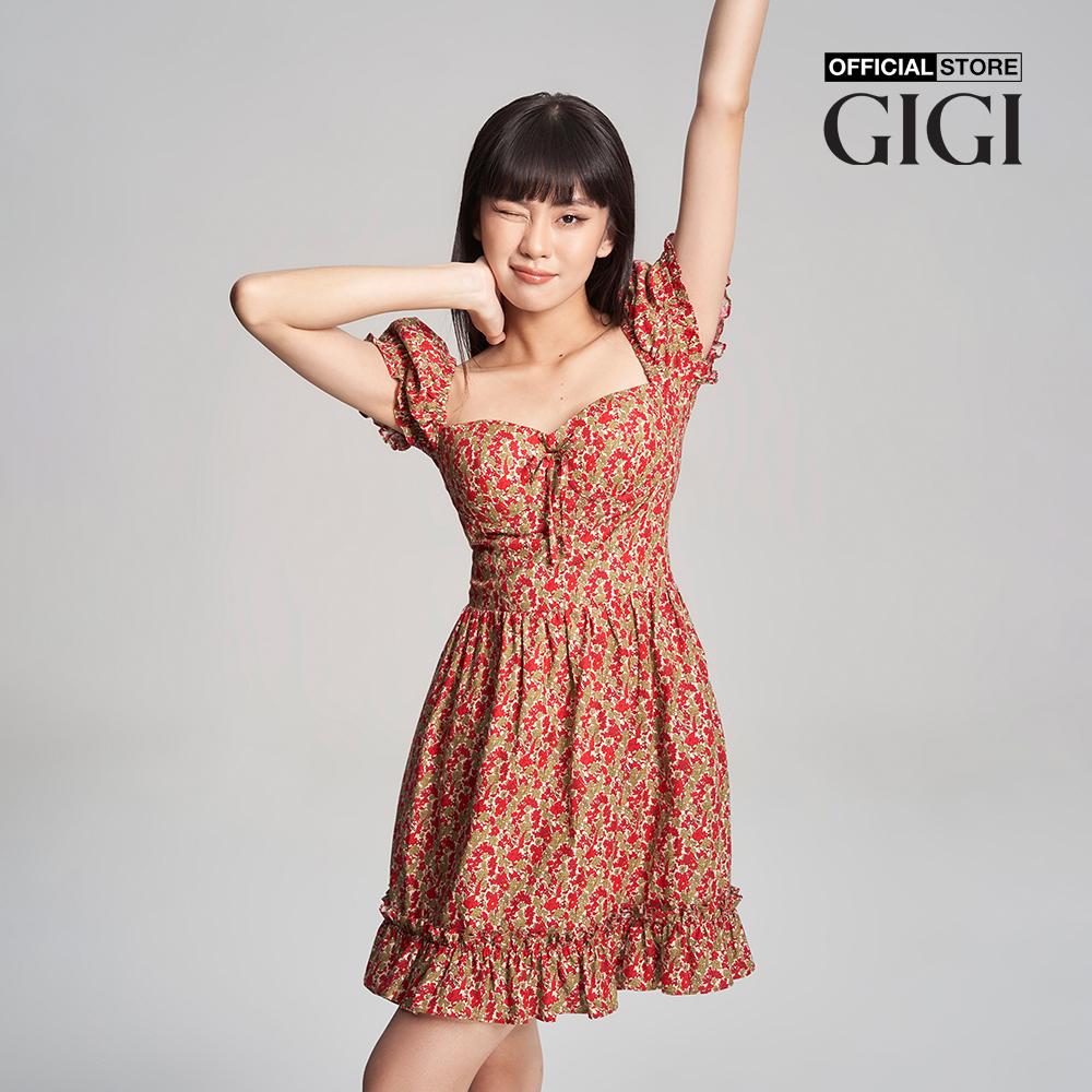 GIGI - Đầm xếp li mini tay ngắn in họa tiết hoa xinh xắn G2101D231116