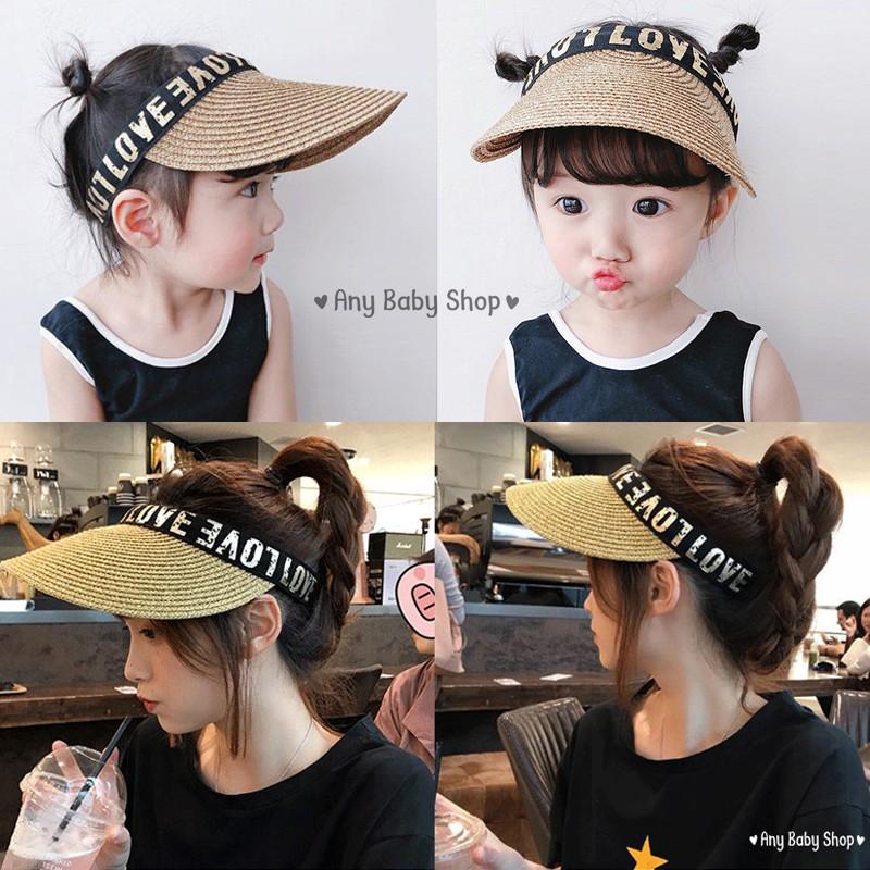 Mũ cói đi biển nửa đầu cho mẹ và bé cực xinh