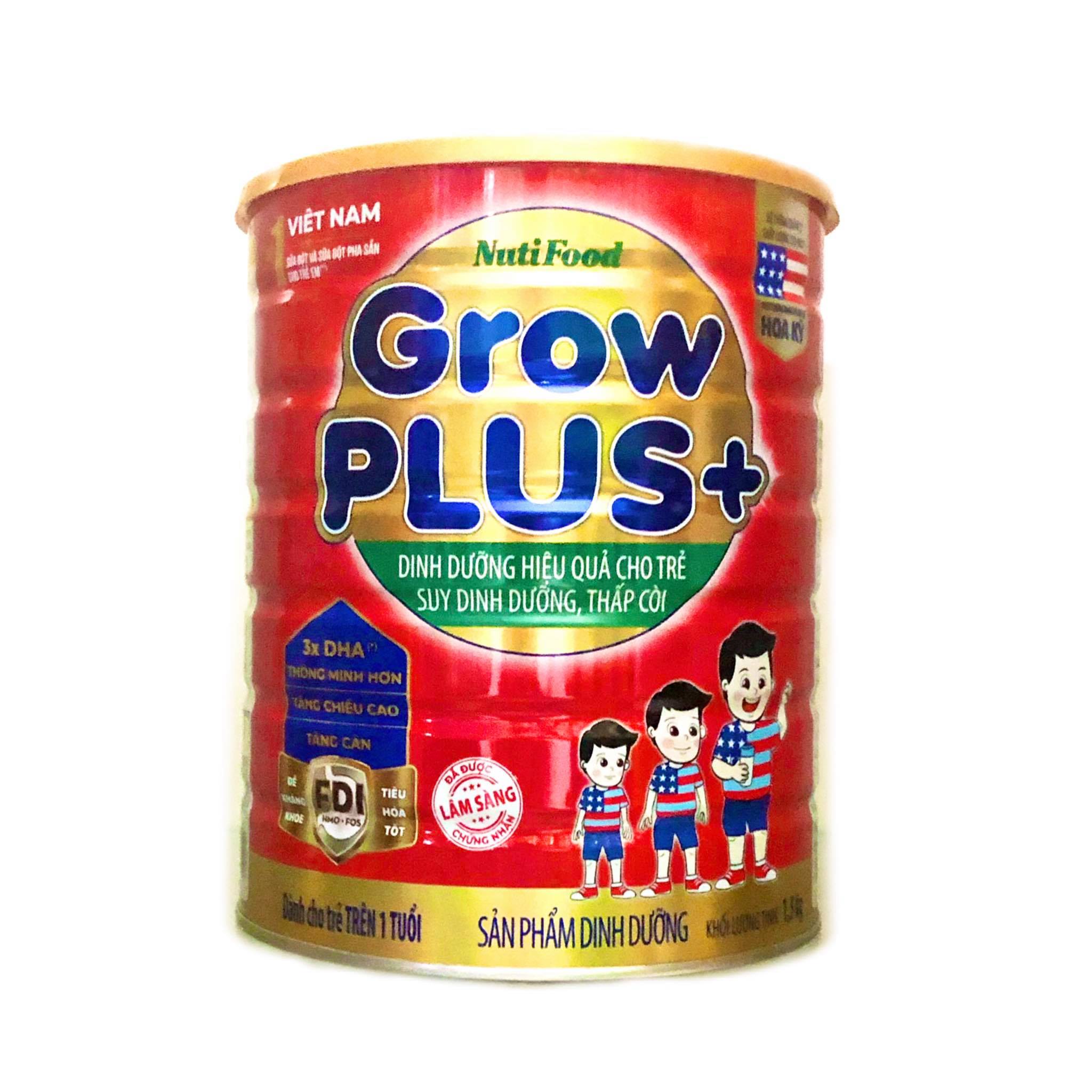 Bộ 3 lon sữa bột GrowPLUS+ Đỏ 1500 Gr : sữa dành cho trẻ từ 1- 10 tuổi bị suy dinh dưỡng thấp còi (mẫu mới) của NutiFood