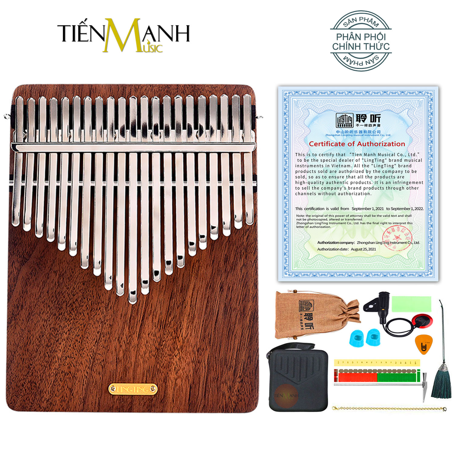 Đàn Kalimba LingTing 21 Phím K21W (Gỗ Walnut Thính Vũ - Full Phụ kiện LT-K21W) Hàng Chính Hãng - Kèm Móng Gẩy DreamMaker