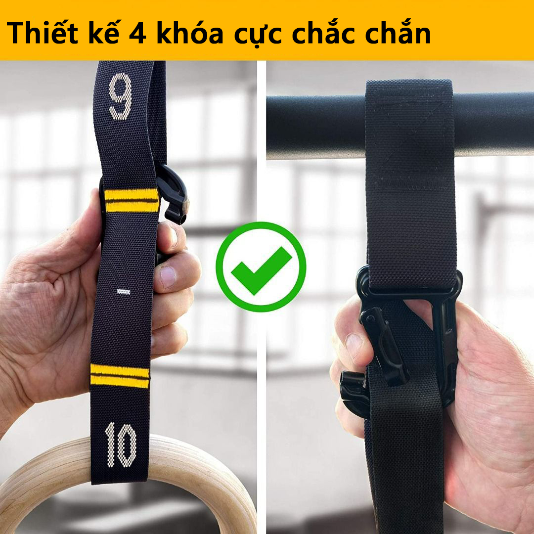 Vòng treo gỗ Gymnastic Rings Cleacco có vạch kẻ số , khóa cài thông minh tiện lợi , chắc chắn treo xà đơn , các bài tập dip rings , street workout , bảo hành 12 tháng - BORO SPORT