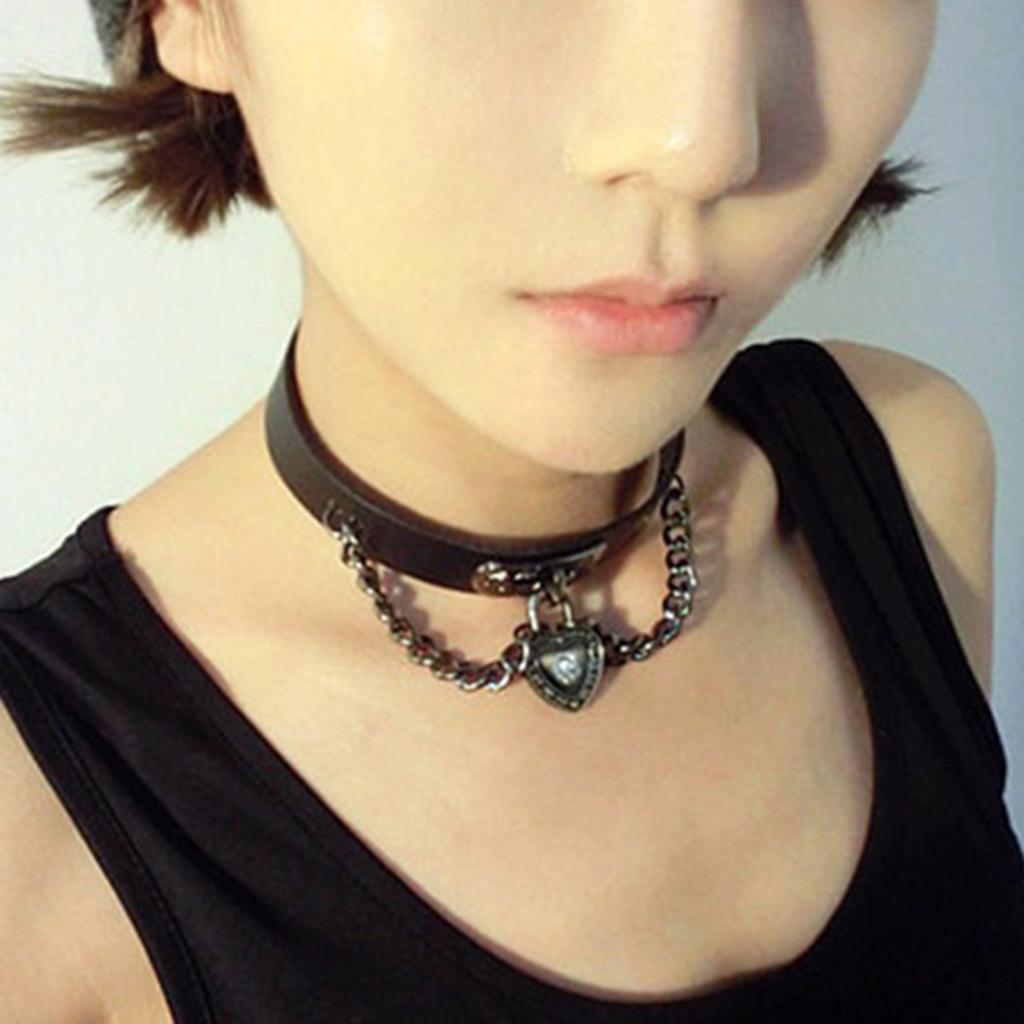 Gothic Style PU Leather Choker Necklace Love Heart Pendant Chain Women Gifts