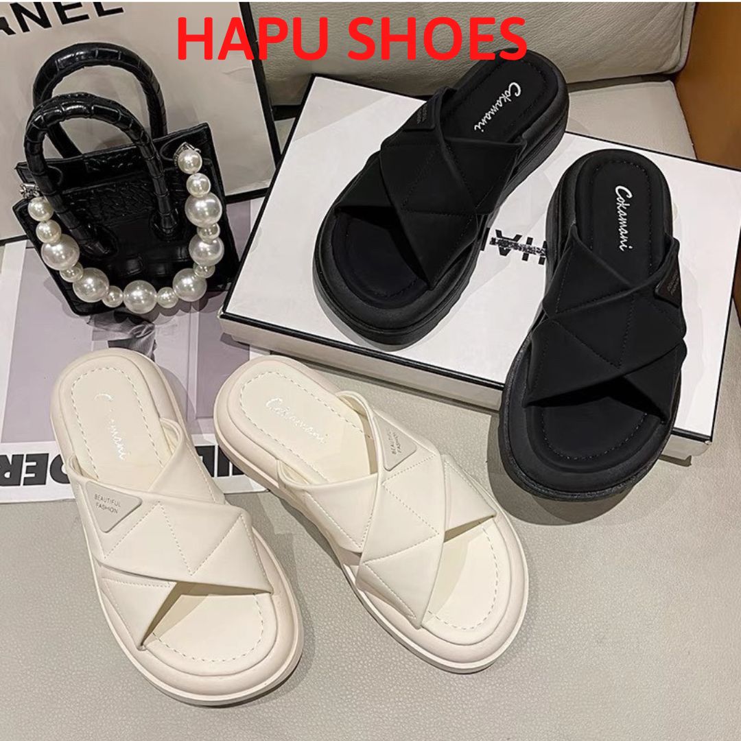 Dép sandal nữ 2 quai chéo chất da mềm, dép quai hậu đế răng cưa hottrend