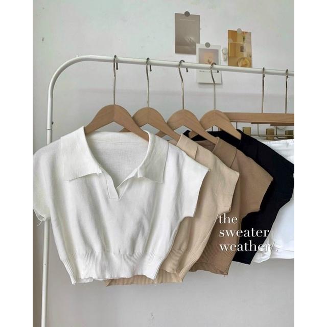 Áo len cộc tay cổ polo dáng basic