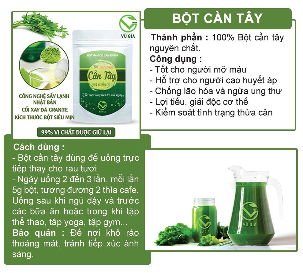 Bột Cần Tây Sấy Lạnh Nguyên Chất Vũ Gia + Tặng Chai Thủy Tinh Đựng Nước Ép Có Dây Treo 300ml