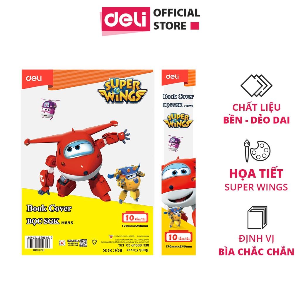 Bộ 10 Bao Bọc Sách SGK Vở Dán Bìa Trong Suốt Chống Nước Book Cover Super Wings Deli - Phù Hơp Cho Học Sinh Văn Phòng