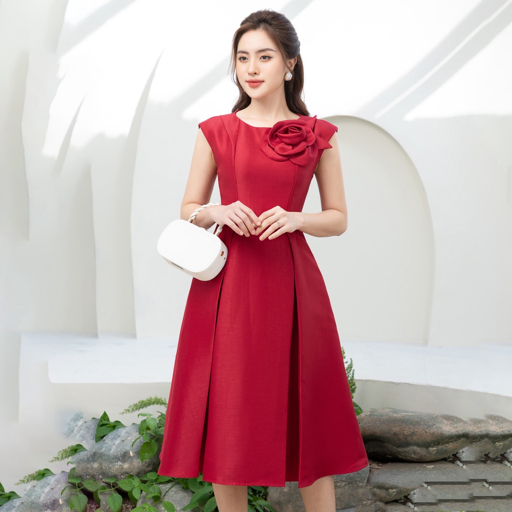 Đầm Dự Tiệc, Hoa Xếp Trước Ngực UK Fashion Dáng Xòe Thiết Kế Thanh Lịch Sang Trọng NKDV2209005