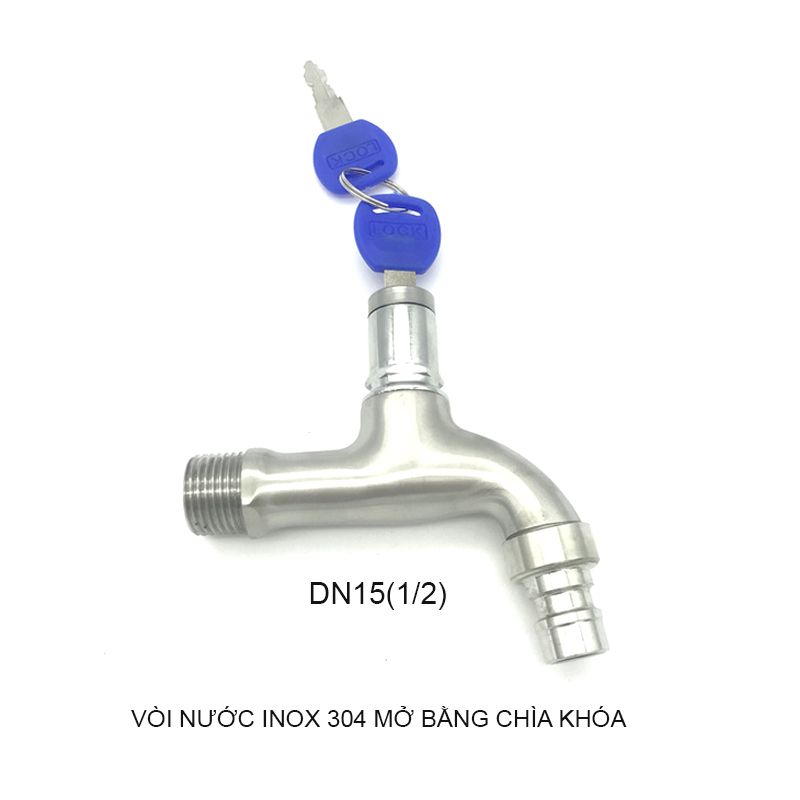 Vòi nước lạnh gắn tường mởi bằng chìa khóa DN15, Inox 304, dùng làm vòi rửa ngoài nhà