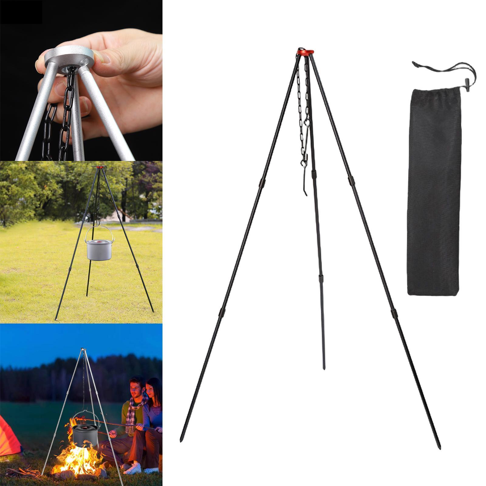 Camping Tripod Campfire Cooking Mini Adjustable Grill Tripod Cooker Campfire Grill Stand Tripod Grilling Set Cooking Tripod Hanger w/ Storage Bag