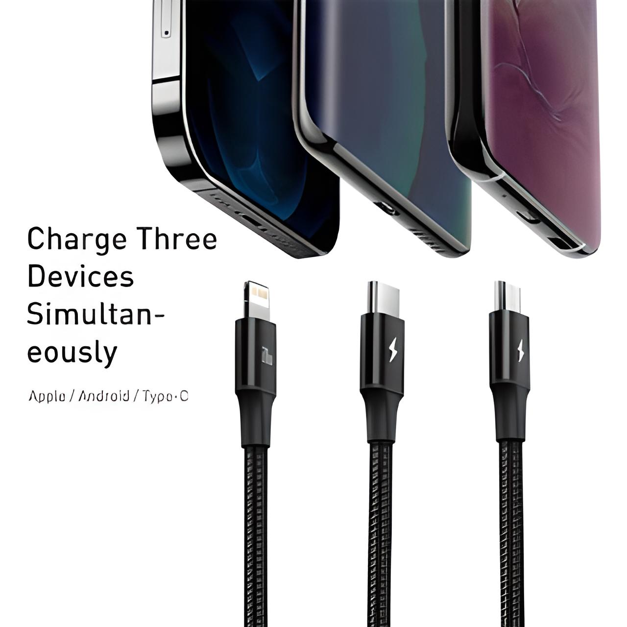 Dây cáp sạc nhanh 20W 3 in 1 Type-C to Light cho iPhone iPad / Type C / Micro USB chuẩn PD 3.0 hiệu Baseus Rapid Series 3-in-1 - hàng nhập khẩu
