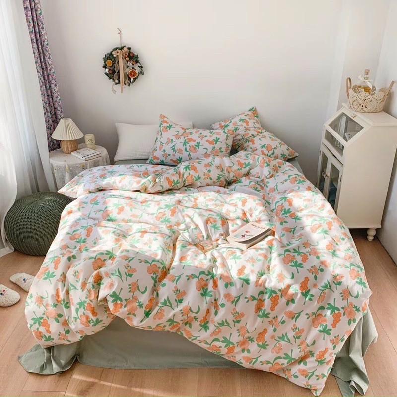 Bộ Chăn Ga Gối Cotton Living 100%cotton Hàng Nhập Khẩu Cao Cấp 4 Món Hoa Vintage 2021