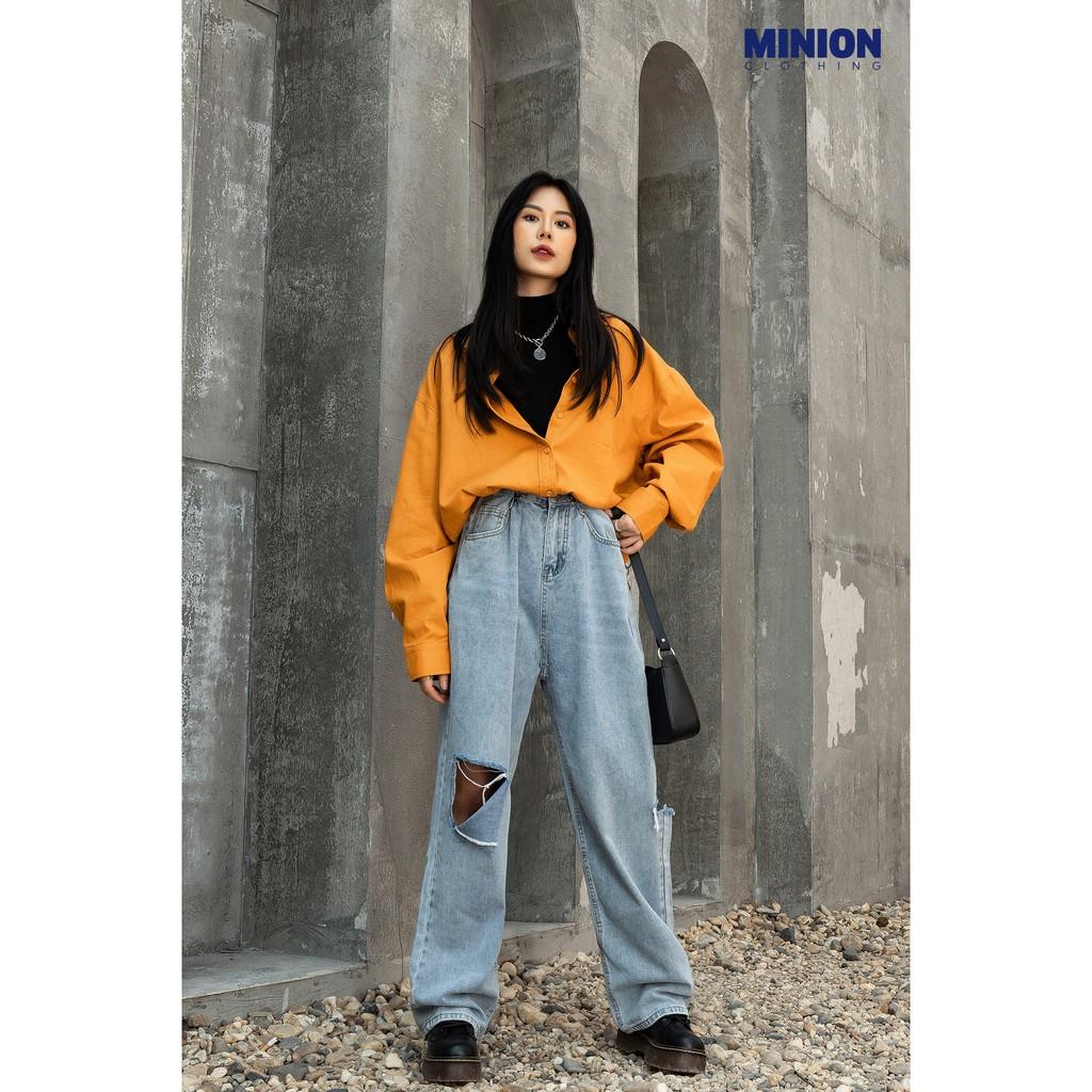Áo sơ mi trơn MINION CLOTHING dài tay Unisex nam nữ oversize form rộng Ulzzang Streetwear Hàn Quốc vải dày dặn A3004