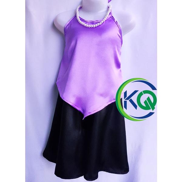 Bộ Yếm bé Gái và dây chuỗi ngọc cho bé chơi Hè - Chất Phi bóng sang mịn, thoáng mát - Yếm Tím Quần Váy