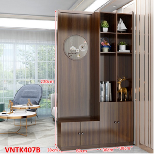 Vách ngăn phòng khách, vách ngăn tủ kệ bằng gỗ VNTK407- Nội thất lắp ráp Viendong Adv
