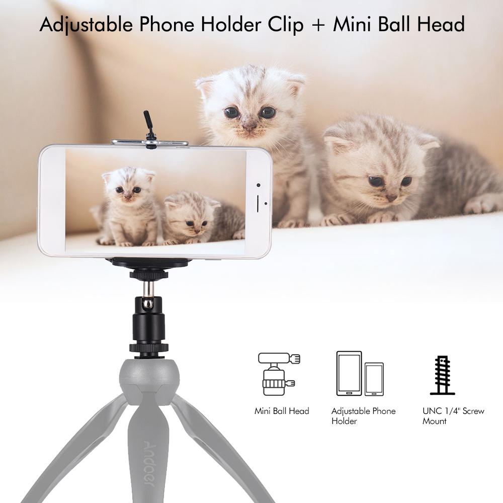 Kẹp giá đỡ điện thoại có thể điều chỉnh + Đầu bi mini với giá treo vít 1/4 inch cho Canon Nikon Sony DSLR Màn hình ILDC Mini DV