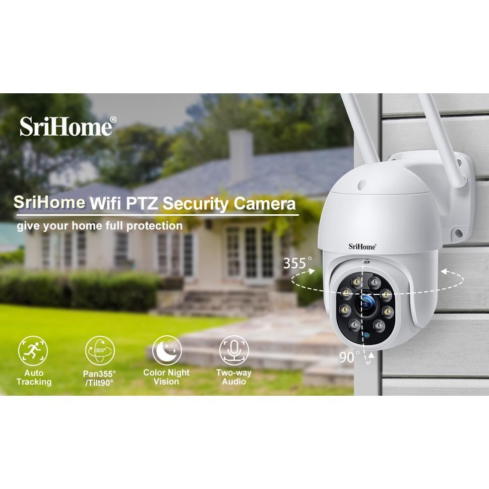 Camera IP Wifi ngoài trời PTZ SriHome SP028 2.0MP FullHD 1080P, Xoay 355 độ, chống nước IP66 (Trắng) HÀNG CHÍNH HÃNG