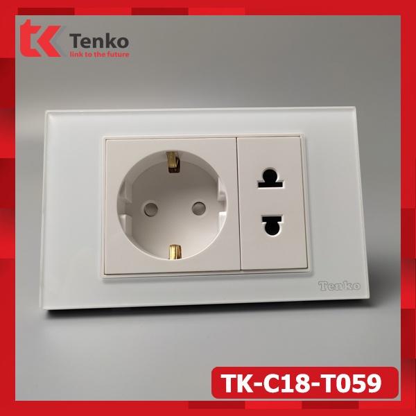 Ổ Cắm Chuẩn Đức và ổ 2 Chấu Đa Năng TENKO Mặt Kính Cường Lực Thương Hiệu NHẬT TK-C18-059