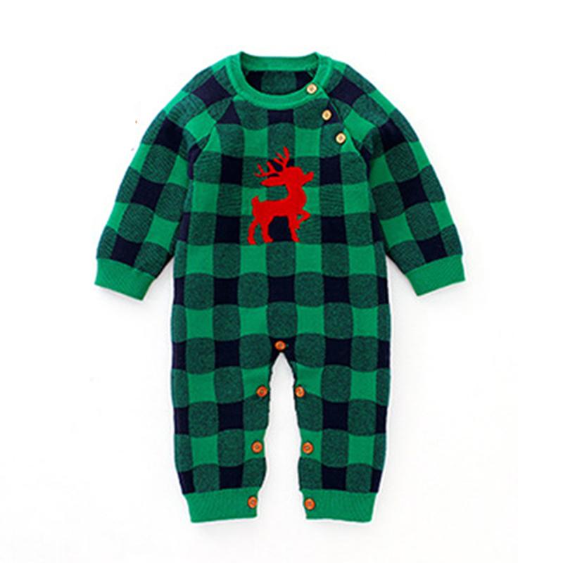 MÙA THU ĐÔNG Giáng Sinh Cho Bé Bé Trai Bé Gái Lưới Dài Tay Hươu Rompers Quần Áo Bé Trai Bé Gái Trẻ Em Đan Rompers
