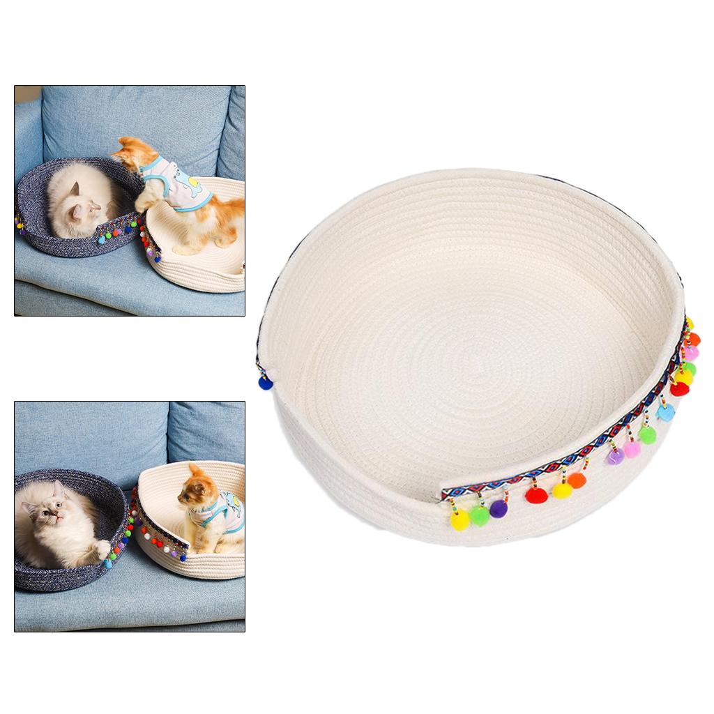 Hand Made Cotton Rope Round Woven Bed for Cat/Dog/Pet Sleeping & Playing, for Summer Winter