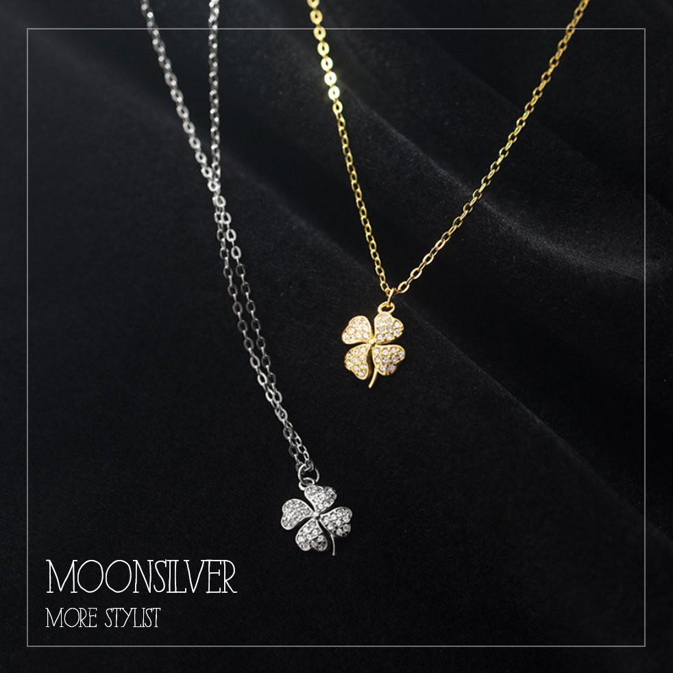 Dây chuyền vòng cổ bạc nữ cỏ bốn lá đính đá cỏ 4 lá Moonsilver