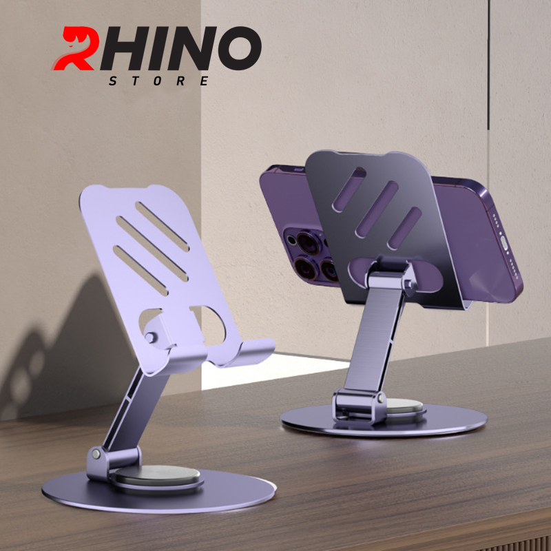 Kệ đỡ điện thoại 360° Rhino KP305, giá đỡ hợp kim nhôm cao cấp để bàn tiện lợi có thể gấp gọn - Hàng chính hãng