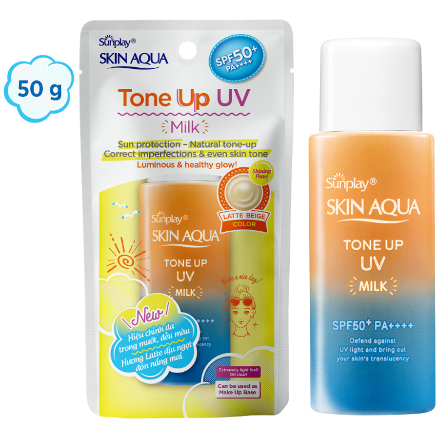 Sữa chống nắng nâng tông dành cho da dầu/ hỗn hợp Sunplay Skin Aqua Tone Up UV Milk (Latte Beige) (hiệu chỉnh da trong mướt, đều màu) (50g)