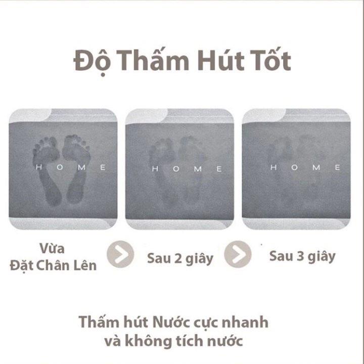 Thảm Chùi Chân Siêu Mềm, Thấm Hút Trong 3 Giây Chất Liệu Silicon Chống Trơn Trượt