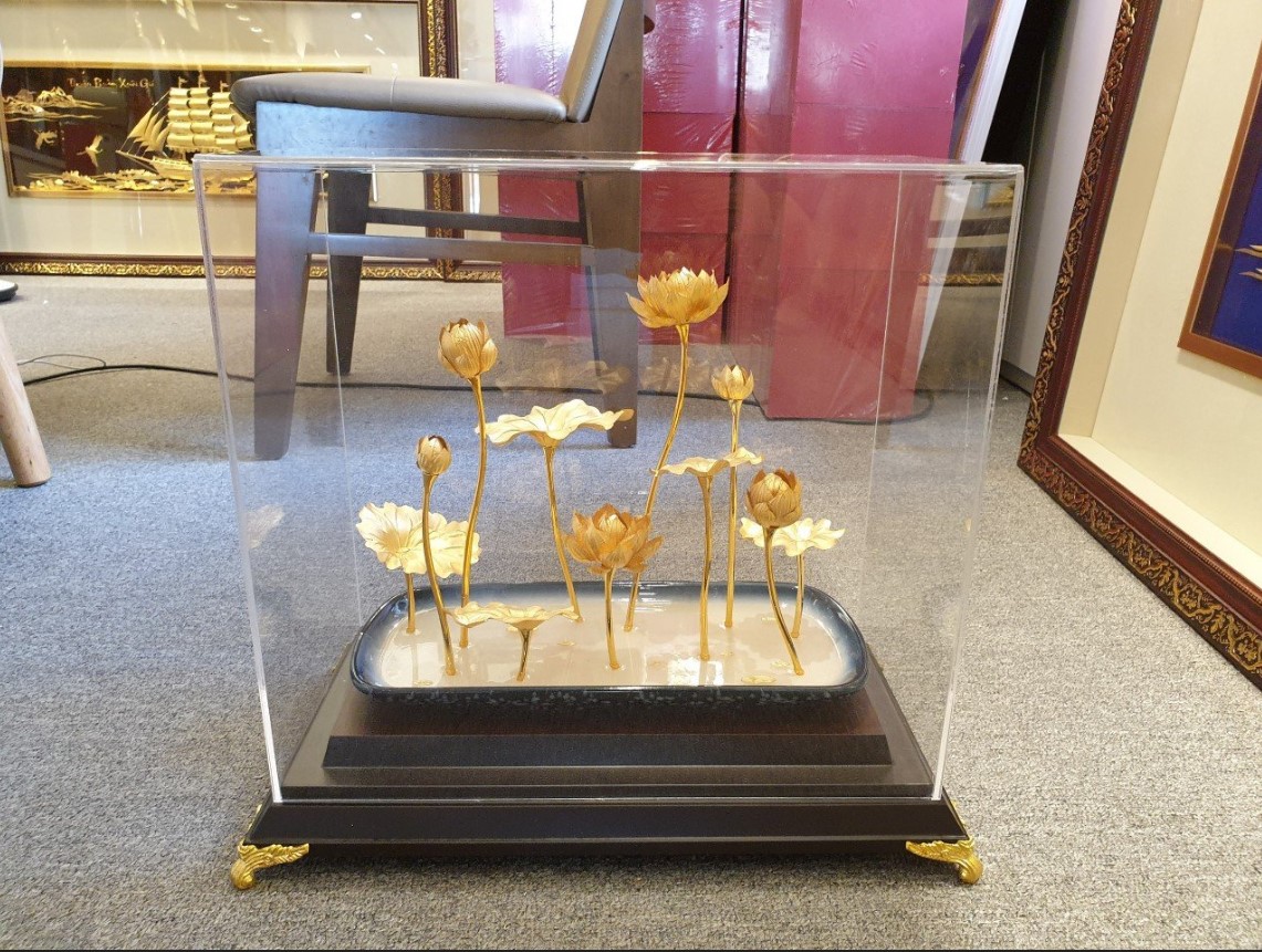 Chậu hoa sen dát vàng MT Gold Art- Hàng chính hãng, trang trí nhà cửa, quà tặng dành cho sếp, đối tác, khách hàng, sự kiện