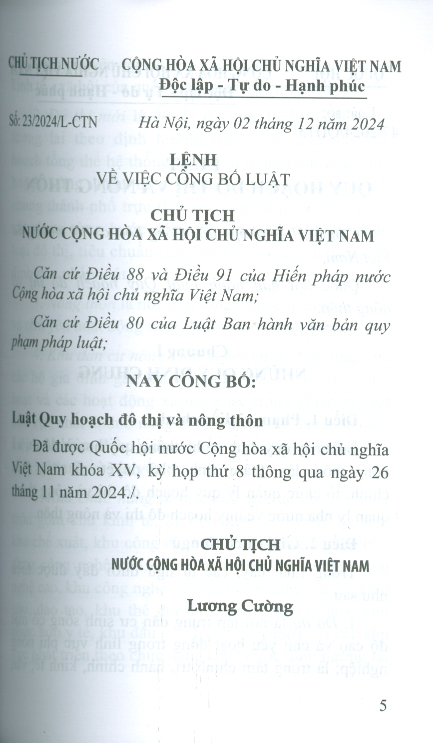 Luật Quy Hoạch Đô Thị Và Nông Thôn Năm 2024