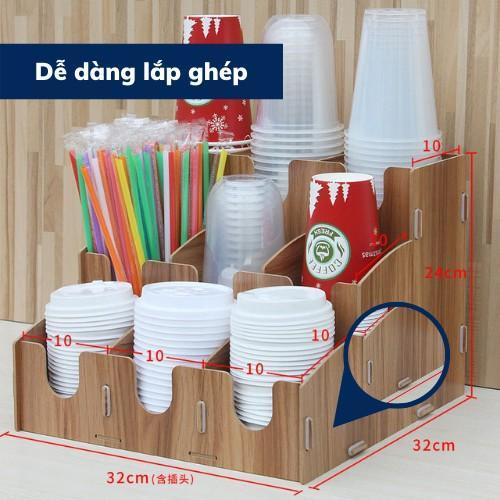 Khay kệ đựng cốc 9 lỗ bằng gỗ đa năng tiện lợi kệ đựng úp cốc ly nhựa an toàn thông minh cho quán cafe bảo hành 1 đổi 1