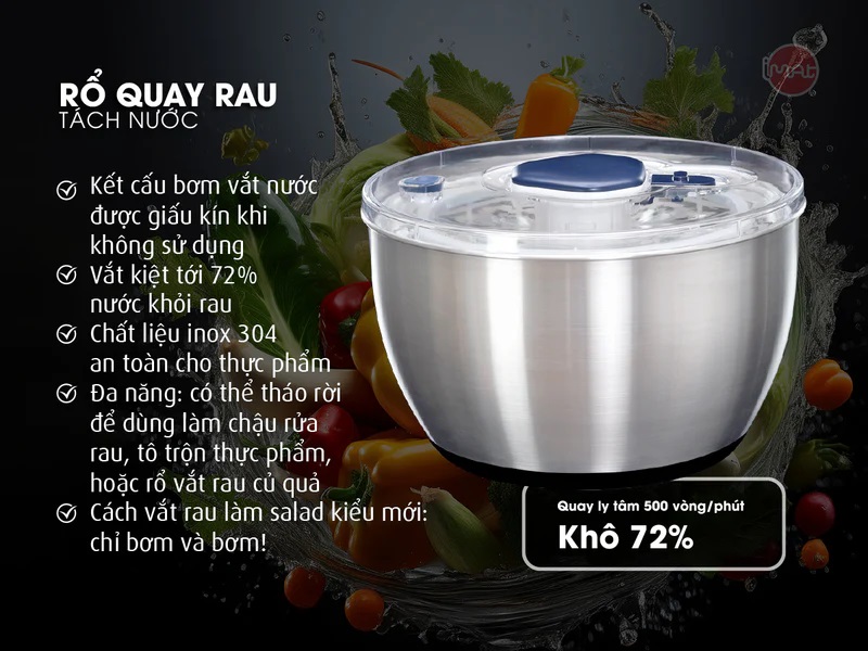 Rổ quay rau tách nước iMat - Hàng chính hãng