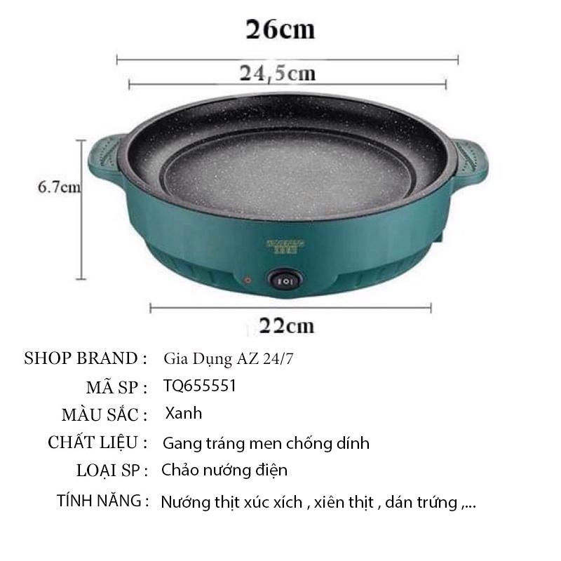 Bếp điện mini đa năng chảo nướng điện vân đá hàn quốc chống dính cao cấp Shanban 2 nấc nhiệt size 26 tiện lợi TQ655551