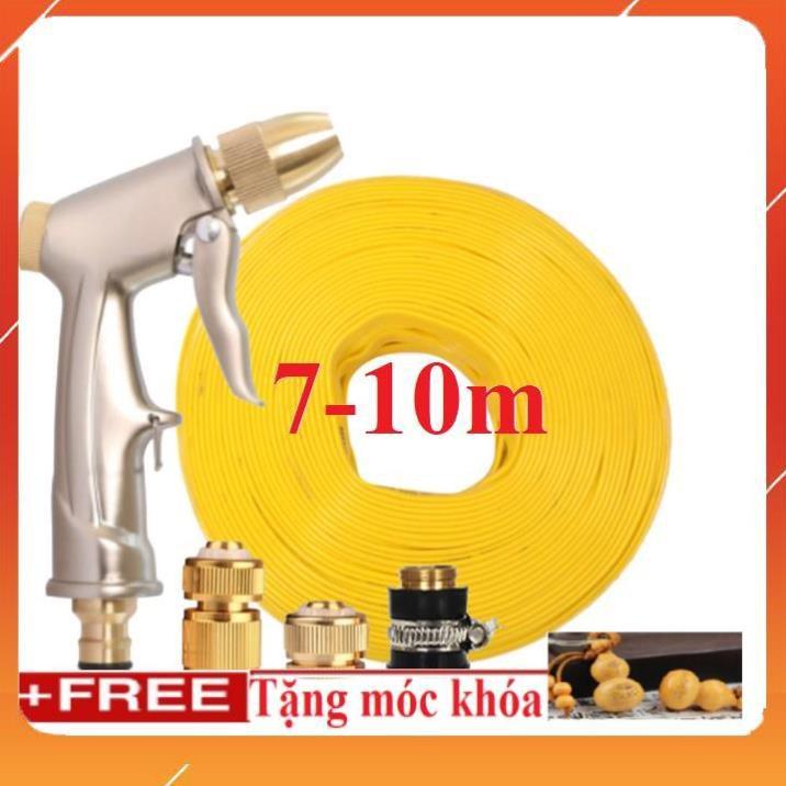 Bộ dây vòi xịt nước rửa xe,tưới cây .tăng áp 3 lần, loại 7m, 10m 206701-1 đầu đồng,cút đồng+ tặng móc khoá