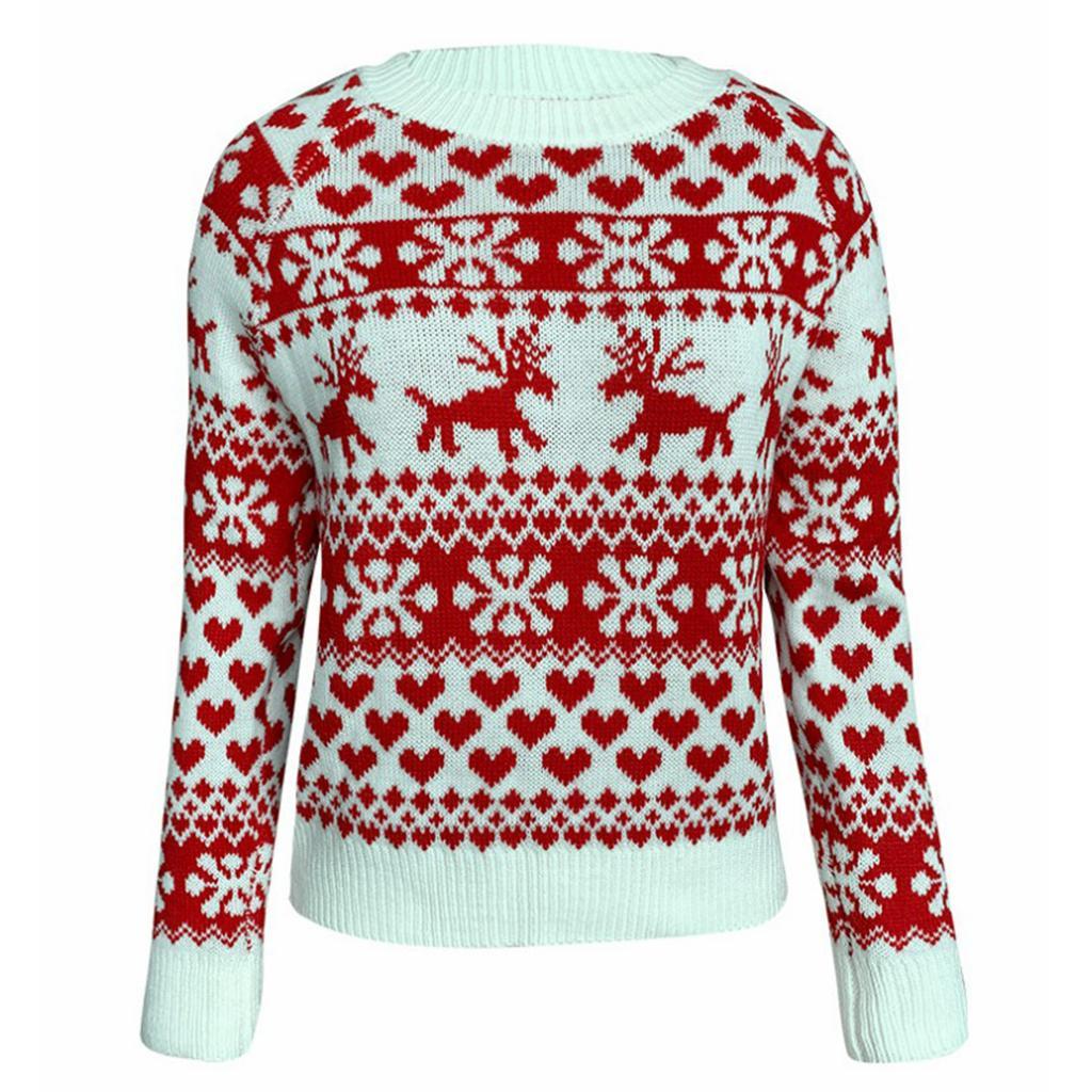 Christmas Women Sweater Blouse Pullover Sweatshirt Women Ladies White M
