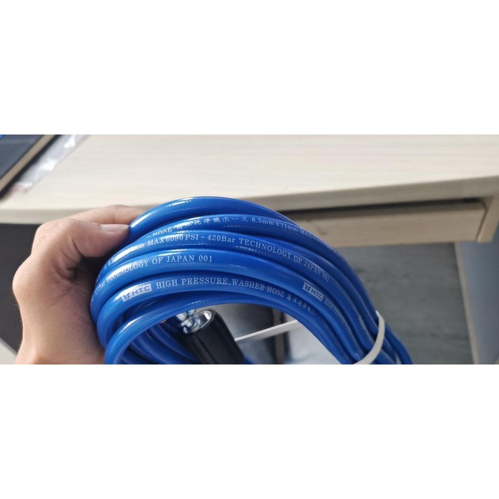 Dây xịt rửa xe HIỆU HTC LOẠI 15M, HTC6511-15W3 từ nhựa PVC-PU áp lực cao 420 bar, ĐK 6.5*11mm, đầu nối ren 1.5x22mm