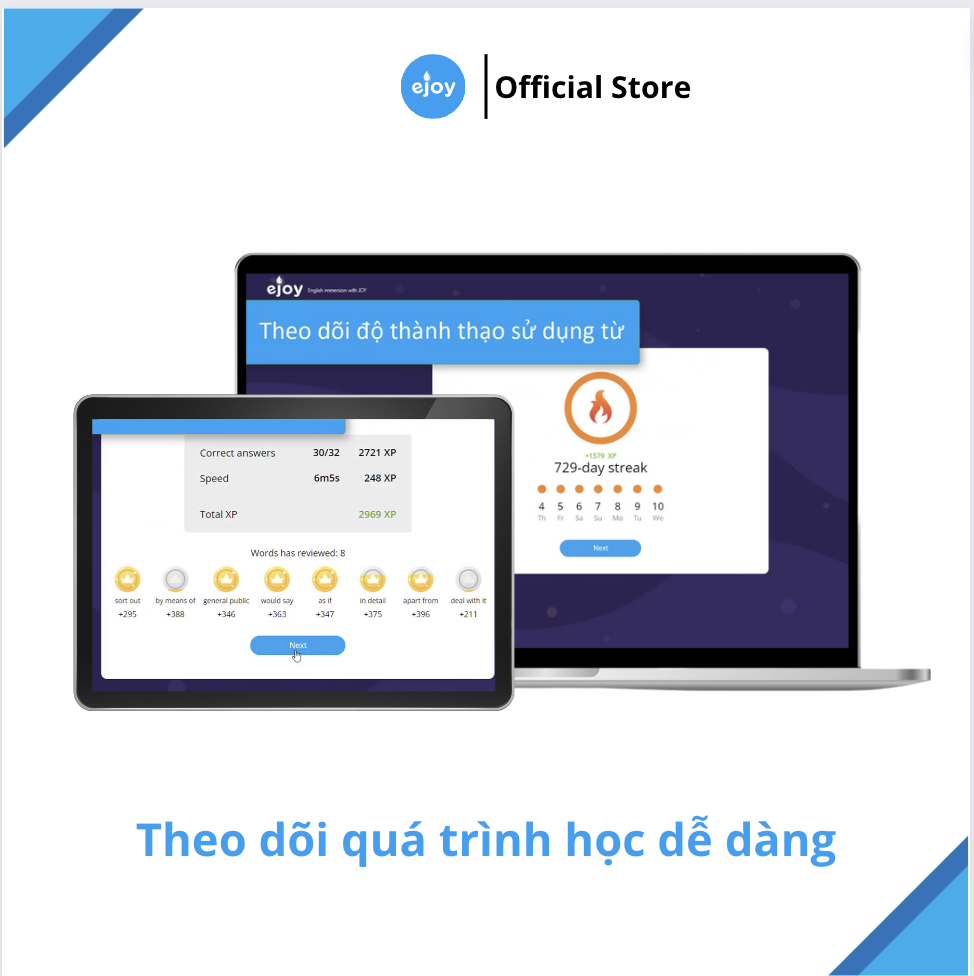 Gói học Tiếng Anh eJOY 24 tháng - lưu và tra từ vựng không giới hạn, xem video song ngữ