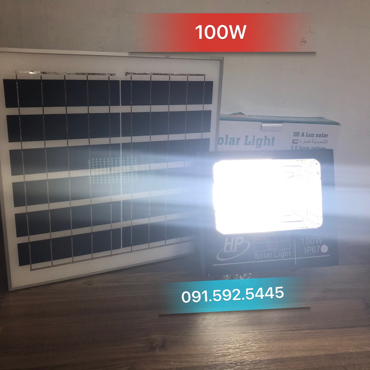 Đèn Pha Led Năng Lượng Mặt Trời 300w,200w,100w. Vỏ Nhôm,IP67. Có Thêm Chế Độ Báo Sạc Pin.(Hình thực tế