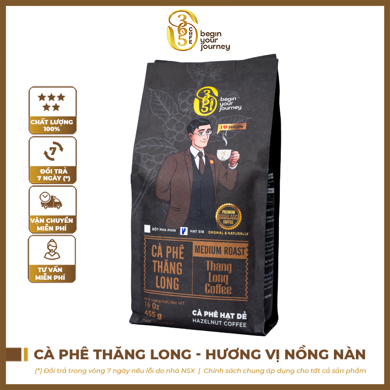 Cà phê Thăng Long nguyên chất 365 Cafe rang xay nguyên chất, hương hạt dẻ Hazelnut pha phin TL365