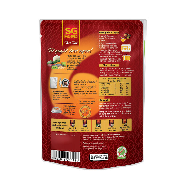 Thùng cháo tươi Sài Gòn Food Thịt thăn bằm &amp; Bí đỏ 270g x 30 gói